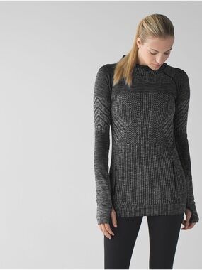 Lululemon Rest Less Hip Length Long Sleeve Run Hoodie in Heathered Black Size 6